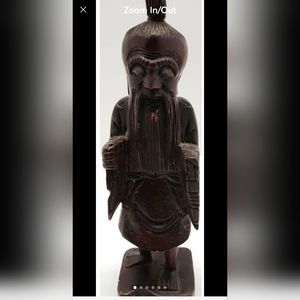 Antique Vintage Hand Carved Wooden Chinese Old Man Statue 12.5"
